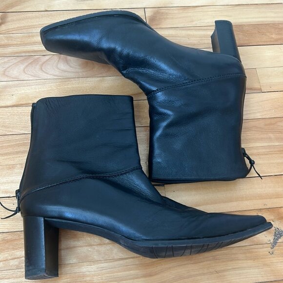 Stuart Weitzman soft leather heeled ankle boots square toe black size 11 - Picture 9 of 11